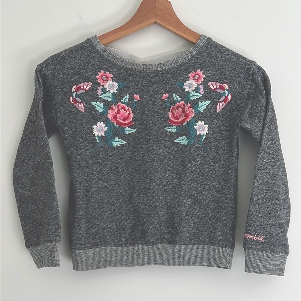 Abercrombie Girl Sweatshirt Embroidered Floral Open Back 5-6